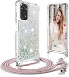 Coque avec Cordon Compatible avec Xiaomi Redmi Note 11 Pro 5G/ 4G, Housse Paillette Liquide Paillette Filles Antichoc TPU Silicone Case, Réglable Smartphone Collier Etui avec Lanière