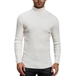 Yukiuiny Pull Homme Col Roulé Tricot Ajusté Moderne Serré Col Montant Manches Longues Hiver Thermal sous-Pull Basique Pullover Laine Top Haut Confortable Blanc XL