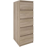 Venice Commode contemporaine haute chambre/salon/bureau 45x40x111 5 tiroirs coulissants Meuble de rangement Chiffonier