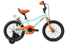 FabricBike Kids - Vélo à pédales pour garçons et Filles, Roues d'entraînement Amovibles, 12 et 16 Pouces, 4 Couleurs (Aqua & Orange, 16": 3-7 Ans (Hauteur de 96 à 120 cm))