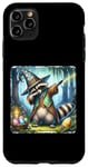 Coque pour iPhone 11 Pro Max Dabbing Raton laveur lance un sort dans la forêt. Chapeau de magicien mystique