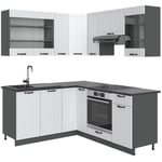 Vicco - Cuisine en angle Fame-Line, Blanc cottage/anthracite, 160 x 60 cm sans plan de travail