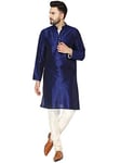 SKAVIJ Men's Kurta Pajama Set Art Silk Indian Traditional Party Wear Dress Blue L