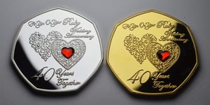 The Commemorative Coin Company Pair of 40th RUBY WEDDING ANNIVERSARY Silver & 24ct Gold Commemoratives with Ruby Gemstone. Gift/Present. 40 Years Together. Husband/Wife/Parents
