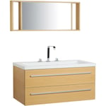 Beliani - Meuble Vasque Beige avec Miroir et 2 Tiroirs à Système de Fermeture Amortie Almeria