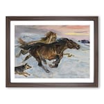 Escape Of The Horses By Wojciech Kossak Classic Painting Framed Wall Art Print, Ready to Hang Picture for Living Room Bedroom Home Office Décor, Walnut A3 (46 x 34 cm)