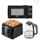 Geepas 1.7L Glass Jug Illuminating Kettle, 4 Slice Toaster 20L Microwave Black