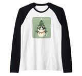 Cute Cat with Merry Christmas Tree Costume Raglan Baseball Tee