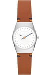 Skagen Grenen Montre pour Femmes, Mouvement à Énergie Solaire, Bracelet en Acier Inoxydable Ou en Cuir, Marron et Blanc, 26Mm