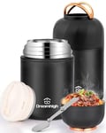 Dreamhigh® Thermos Alimentaire Chaud 850 ml, Acier Inoxydable Boite Repas Isotherme avec Poignée, boite alimentaire isotherme avec Cuillère, sans BPA, pour Ecole, Bureau, Camping (Noir)