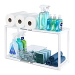 LIVIVO Under Sink Storage Caddy - White Adjustable and Extendable Multi Purpose Kitchen Bathroom Under Sink Rack Shelf Organiser Storage Tidy (White)