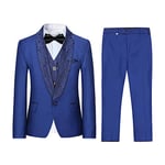 Garçon Costume 3 Pièces Classique Slim Fit Mariage Bal Tuxedo Veste Pantalon Et Gilet,Bleu2,8 Ans