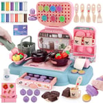 Crelloci Kitchen Creations Color Dough Sets, 65 PCS Grocery Store Role Play Color Dough Toy, Educational Till Cash Dough Set for Kids Aged 3+ (12 Doughs)