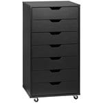 Vinsetto Caisson Bureau Mobile, Meuble Rangement Bureau à Roulette avec 7 tiroirs - Organisateur pour Documents, Format A4 ou Lettres, dim. 47,5l x 39,5P x 90H cm, Noir