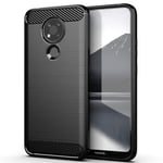 Fonetek Slim Fit Tough [Carbon Fibre] Shockproof Protective Cushioned Case Cover + LCD Screen Protector Guard for Nokia 3.4 (BLACK)
