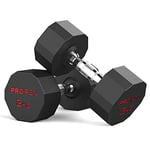 PROIRON Rubber Dumbbells Odorless, Steel Weights Set Men Women Home Gym 3kg 5kg 8kg 10kg 12kg 14kg 16kg 20kg 24kg Fitness Training Exercise Body Strength Lifting Equipment (Pair or Single)