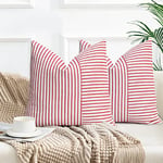 YCOLL Lot de 2 Housse Coussin 45 x 45 Housse de Coussin Coton Lin Coussin canape Rayures Coussin déco bohème Coussin canape déco pour canapé Salon Chambre Coussins d'extérieur 45 x 45 Rouge