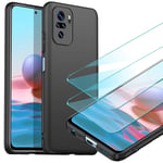 YIIWAY Compatible with Xiaomi Redmi Note 10 / 10S Case + [2 Pack] Tempered Glass Screen Protector, Black Ultra Slim Case Hard Cover Shell Compatible with Redmi Note 10 / 10S YW42203