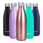 SUNWILL Metal Water Bottle 500ml, Stainless Steel Insulated Travel Sports Water Bottle, Vacuum Thermal Reusable Water Flask, Rose Gold for Hot and Cold Drinks