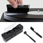 Black 2-In-1 Vinyl Record Player Cleaning Kit Plastic Velvet Record Brush