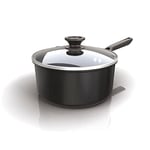 Ninja ZEROSTICK Classic Cookware 20cm Saucepan, Non-Stick, Long Lasting Aluminium Saucepan, Induction Compatible, Oven Safe to 180°C, Glass Lid, Black, CW50220UK