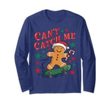 Can't Catch Me Groovy Christmas Gingerbread Man Boys Kids Long Sleeve T-Shirt