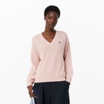 Lacoste Pull col V point mousse coton Taille 44 Rose Angora