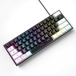 Mini clavier de jeu à 60 %, clavier d'ordinateur de bureau rétroéclairé RVB ultra compact à 61 touches, TS91, étanche, sensation mécanique pour PC, PS4, Xbox ONE (blanc noir)