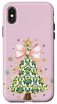 Coque pour iPhone X/XS Noeud en ruban rose coquette vert sapin de Noël Preppy Holiday