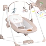 Kidiz - Balançoire bébé à 5 vitesses Balançoire bébé pliable Balançoire chaise haute avec arche de jeux Beige