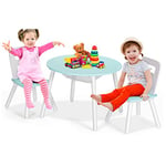 GOPLUS Table Enfant avec Chaise Ergonomique, Table d’Activités avec Rangement Central en Maille, Pieds en Bois, 1 Table et 2 Chaises pour Enfants 3-7 Ans, pour Chambre d’Enfant, Salle de Jeux, Vert