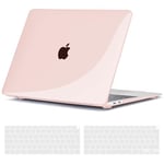 TECOOL Coque Compatible avec MacBook Air M1 (A2337) et MacBook Air 13 Pouces 2020 2019 2018 (A2179 A1932), Coque Rigide en Plastique Fine et Protection Clavier (UE AZERTY), Cristal Rose Clair