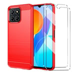 Case Compatible with Honor 70 Lite Honor X6/X8 5G Cover with 2 Pack Tempered Glass Screen Protector for Honor 70 Lite Honor X6/X8 5G, Slim Fit Soft TPU Shockproof Anti-Scratch Phone Case Cover - Red