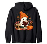 Cute Ghost Reading Book Lovers Halloween Ghost Coffee Cozy Zip Hoodie