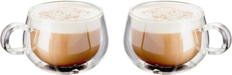 Double Walled Glass Cappuccino Cups Set of 2, 225ml, Heat Resistant, Dishwasher