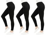 FM London 3-Pack Women's Casual Leggings - Non See Through Leggings for Women UK - Stretch Fit Women's Leggings worn as Gym Leggings or Casual Wear - Black Leggings, Seamless Leggings