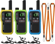 GT-18 Talkie Walkie Enfant PMR446 Radio sans Licence, Talkie-walkie Rechargeable Longue Portée, Batterie 1500 mAh, Double PTT, 16 Canaux, Balayage, Lampe de Poche pour Camping, Paquet de 3