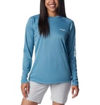 Columbia Women's Tidal Tee Heather Long Sleeve, Canyon Blue Heather/White Logo, Large