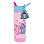 Disney Stitch and Angel 500ml Kids Water Bottles with Straw by Polar Gear - Lilo And Stitch Gifts For Girls - Back to School Supplies Girls Water Bottle - Stitch Water Bottle with Stitch Keyring Charm