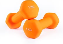 Neoprene Dumbbells 1KG x 2 Weights Iron Hand Aerobic Workout Fitness Gym Orange