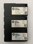 Genuine HP 951XL 3-Pack Cyan Magenta Yellow Printer Ink Cartridges VAT.Inc