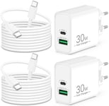 30W Chargeur USB C Rapide pour iPhone 16 15, iPhone 15 16 Pro Max Plus, iPad 10eme iPad Pro Air, Pixel, Accessoires 2-Port USB C et A Prise Chargeur Adaptateur Secteur Et 2M Type-C Câble 4-Pack