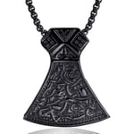 WDBAYXH Norse Viking Amulet Axe Totem Pendant Necklace, Men Stainless Steel Vintage Original Hand Made Powerful Talisman Jewelry with 24" Chain, Lucky Charms Protection Jewelry Gift,Black