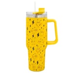 Pokemon Pikachu 40oz / 1200 ML Tumbler with Straw & Lid | Leak & Spill Proof Travel Mug | Stainless Steel Vacuum Insulated Water Bottle with Handle Keeps Cold for 17Hrs or Hot for 5Hrs