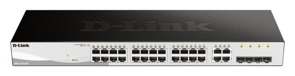 D-LINK – Verkkokytkin, Layer 2, 10/100/1000Mbps, 24xRJ45, 4xSFP, metalli, musta/hopea (DGS-1210-28