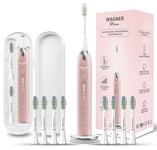 Wagner & Stern Ultrasonic whitening Toothbrush with Pressure Sensor. 5 Brushing Modes and 4 Levels of Intensity, 8 Soft Brush Heads, Premium Travel case.