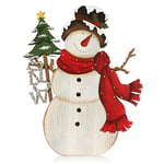 com-four® Présentoir décoratif pour Noël - Bonhomme de Neige en Bois XL à Poser - Décoration de Noël à décorer et à Offrir (Bonhomme de Neige avec écharpe)