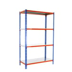 Simon Rack Étagère Rangement et 4 Niveaux, 180 kg Capacité de Charge et Point de Flexion, 1500x1000x400 mm, Étagère Charge Lourde, Étagère Garage, Bleu/Orange/Galvanisé - Simonclick