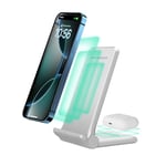 2 in 1 Wireless Charger,Foldable 20W Fast Wireless Charging Stand Compatible with iPhone 16/15/14/13/12/11/AirPods,Dual Phone induction charge station for Samsung,Pixel,Xperia,LG (White No Plug)