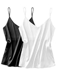 Ekouaer Women's Satin Tank Tops Adjustable Strap Camisole Undershirts Black Cami Tops Women White Satin Cami Top L